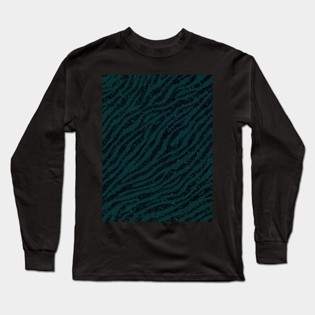 Savage Glitter Style Blue Green Tiger Pattern Animal Print Wild Safari Long Sleeve T-Shirt by GDCdesigns